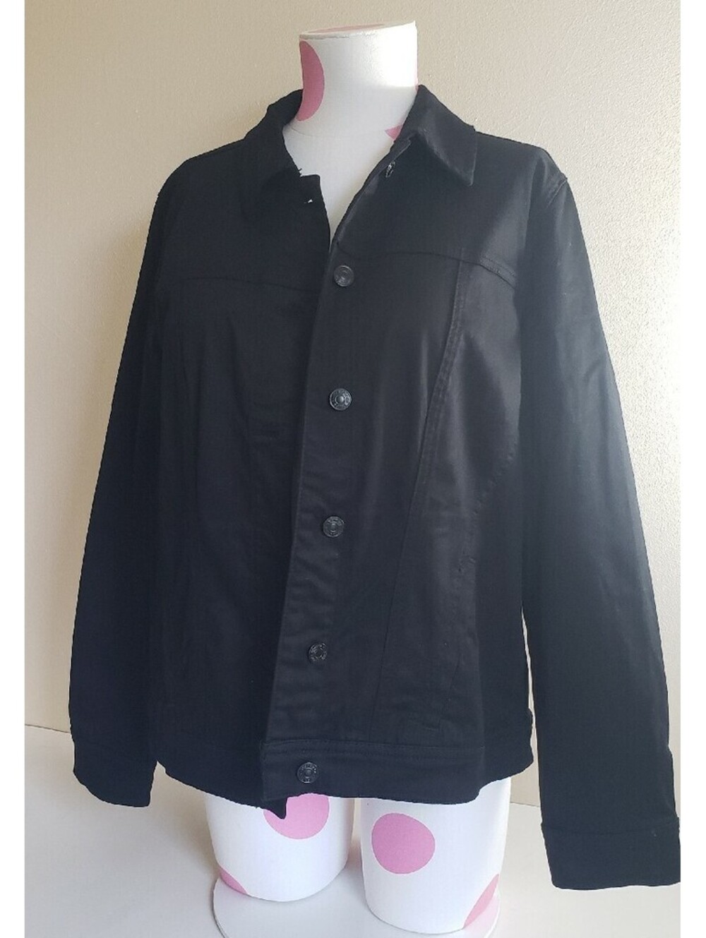 Chico’s Jacket Women's 1 US 8/10 Med Black Button Up Down Front Cotton Relaxed